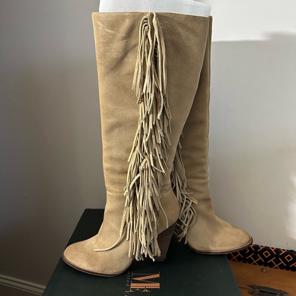 tall suede fringe boots